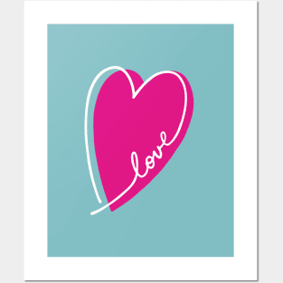 Pink Heart Love Letters Line Art Posters and Art